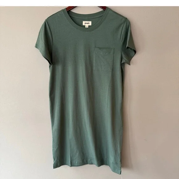 Pact NWT Dark Forest‎ Softspun Pocket Tshirt Dress Sz Small Organic Cotton Green - Picture 2 of 12